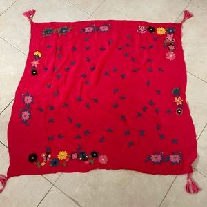 One of a kind square scarf with beautiful embroidery